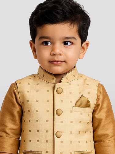 Image of VASTRAMAY Deep Blue Cotton Silk Blend Boys Nehru Modi Jacket