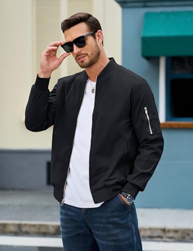 MAGCOMSEN Men's Bomber Jacket Lightweight Casual Windbreaker Spring Fall Zip Up Coat with 5 Pocket3