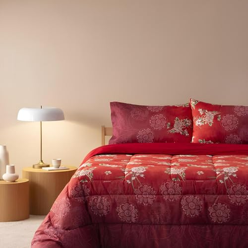 Bassetti Granfoulard - Edredón de invierno para cama de matrimonio, 260 x 260 cm, 100% algodón, relleno 320 g/m², hipoalergénico, fabricado en Italia, color rojo