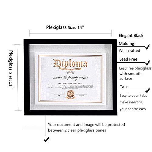 Umical 2 Pack - 11X14 Float Document Frame With Double Sided Hd Plexiglass For Floating Display Of 8.5X11 Document, Certificate, Image Or Artwork, Wood Diploma Frame Decor Of Wall Mounting, Black #TOP3