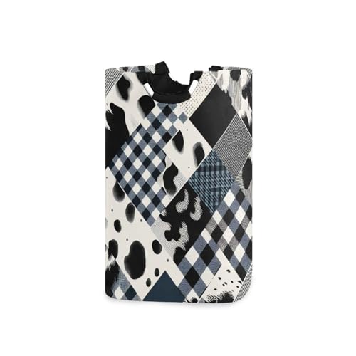 Jihqo Laundry Hamper Basket Cow Print Gingham Collapsible Nursery Storage Bin Waterproof Clothing Baskets for Home Bedroom Bathroom Washing Room