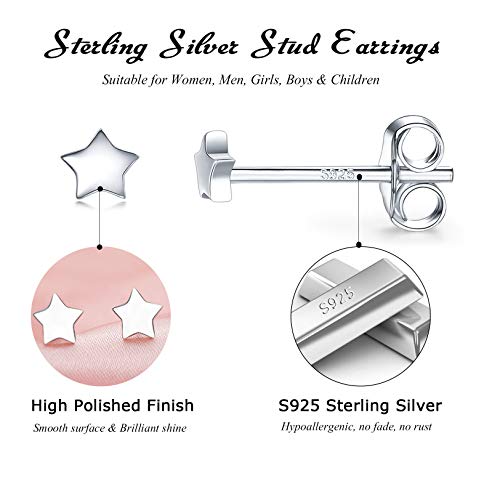 3 Pairs 925 Sterling Silver Star Stud Earrings For Women,Tiny Simple Geometric Stud Earrings Set Small Hypoallergenic Cartilage Tragus Ear Jewellery For Men Girls (3/4/5Mm) #TOP1