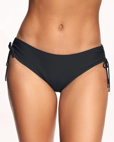 Womens Low Rise Bikini Bottoms - Side Tie Bathing Suit Swim Bottom Ruched Swimsuits Swimwear3
