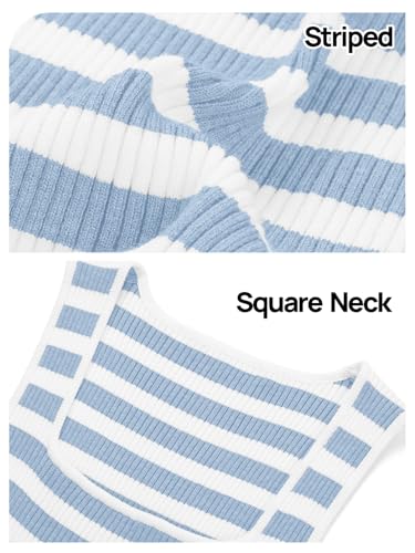 Image of MEROKEETY Women's Summer Square Neck Tank Tops | Sleeveless, Ribbed Knit, Striped Pattern, Slim Fit, Stretchy Soft Sweater Vest Casual Work Outfits