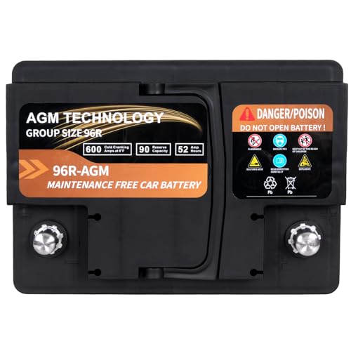 Image of Weize Platinum AGM Battery BCI Group 96R Automotive Battery, 12V 52Ah, 90RC, 600CCA, 36 Months Warranty, Replacement for Car, SUV
