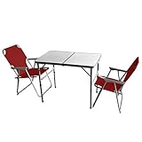 Wohaga 3tlg. Campingmöbel Set Campingtisch 'Bergen', Aluminium, 90x60cm + 2X Campingstuhl, Rot/Strandmöbel Campinggarnitur Gartenmöbel
