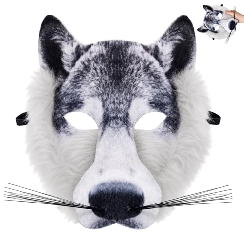 JBLJDWD Plush Wolf Mask for Events Furry Mask with Realistic Animal Look Wolf Mask for Parties and Cosplay Mask for Dress-Up