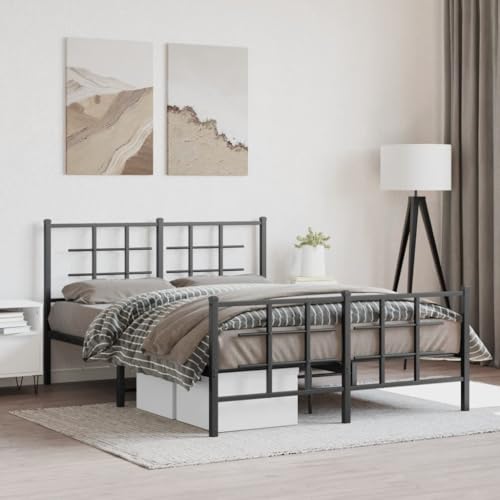 KLYEON Estructura de Cama cabecero y Estribo Metal Negro 140x190 cm Camas y somieres