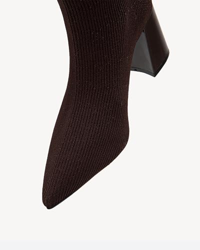 Women's Pointed Toe Ankle Boots - Chunky Block Heel Sock Booties, Stretch Knit Slim Fit Boots for Fall & Winter Fashion4