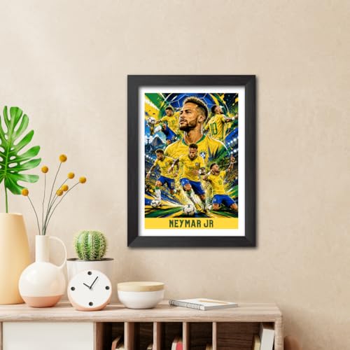 Image of TenorArts Neymar Jr Brazil Poster Worldcup Themed Laminated Photo Frame Painting with Matt Finish Black Texture (12 inches x 9inches)