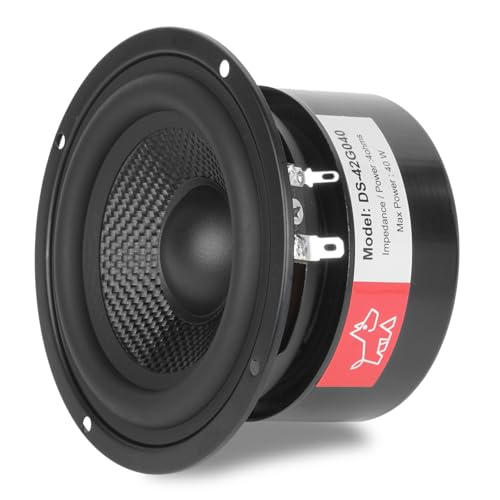 Image of 4 Inch Glass Fiber Cone Mid Woofer - 4 Ohms 40 Watts Double Magnetic HiFi Driver Speakers for High-End Bookshelf, Center Channels & DIY Projects (2 Pcs, Black)