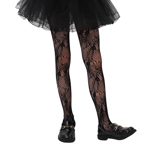 Image of Girls Lace Fishnet Tights Toddler Sheer Patterned Stockings Hollow Dance Pantyhose for Kids Halloween Tights