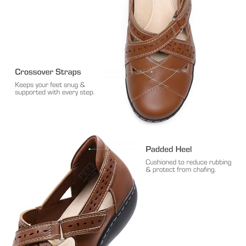 DREAM PAIRS DREAM PAIRS Women's Loafers Slip On Comfortable Casual Orthopedic Walking Flats Work Shoes Closed Toe Sandals with Arch Support,Size 10,Tan,DWUMLS2508