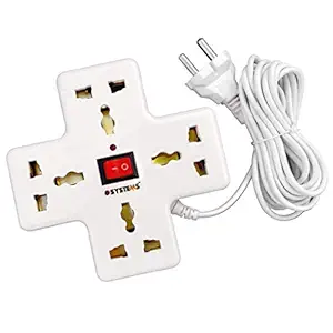 eSYSTEMS 240 volts Extension Board, 4 Multi Plug Points Universal Sockets Strip, LED Indicator with Switch, 3.6 Meters, Extension Cord - 6 AMP (OffWhite)