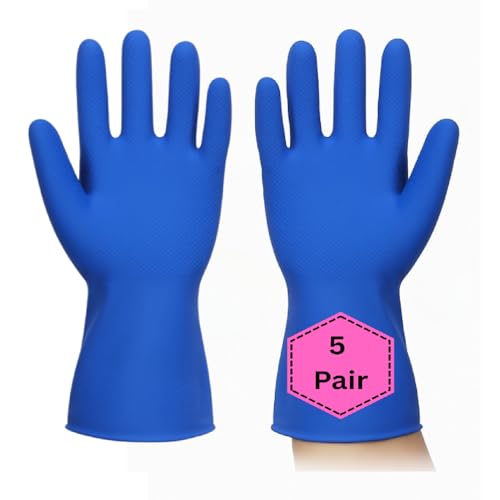 Image of Multipurpose Safety Gloves for Work, Gardening, and Home Use - Reusable & Durable | Hand Safety Nitrile Gloves | Industrial Hand Protection Gloves (Blue, 5 Pair)