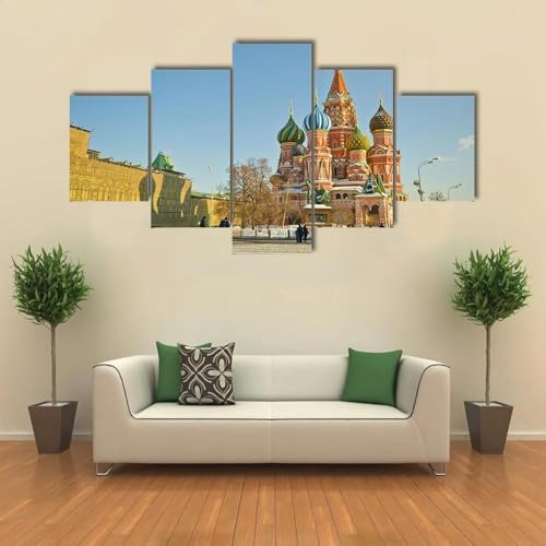 Tableau décoration murale salon ANLIONE pour habiller un grand mur vide toile 5 parties