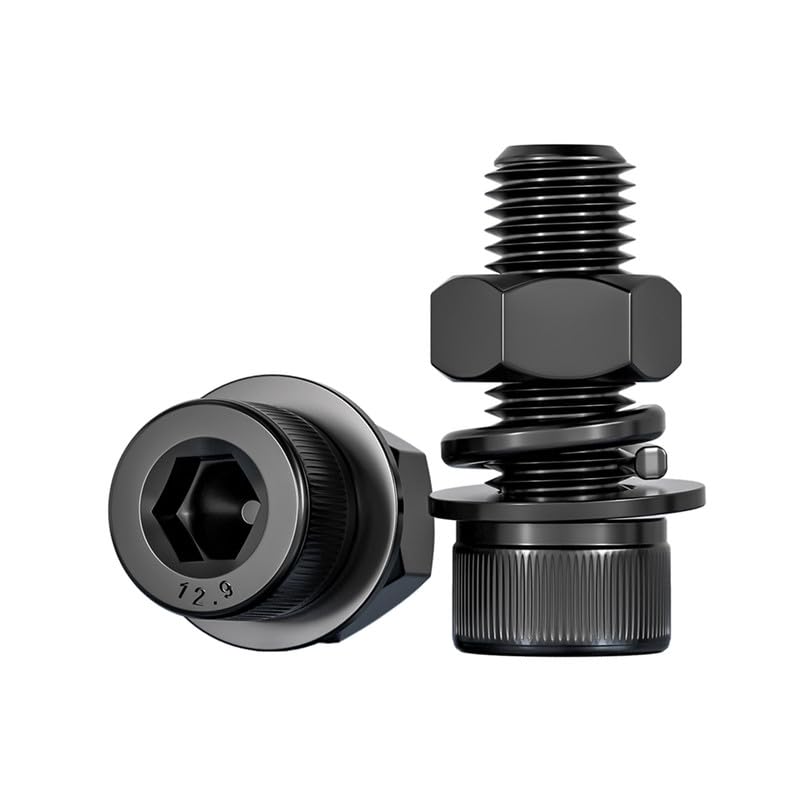 ORANXIN M12 x 55mm 2 Pcs Class 12.9 High Strength Cylindrical Head Bolts Flat Washer Nuts Sets Socket Cap Cup Head Internal Hex Combination Screws
