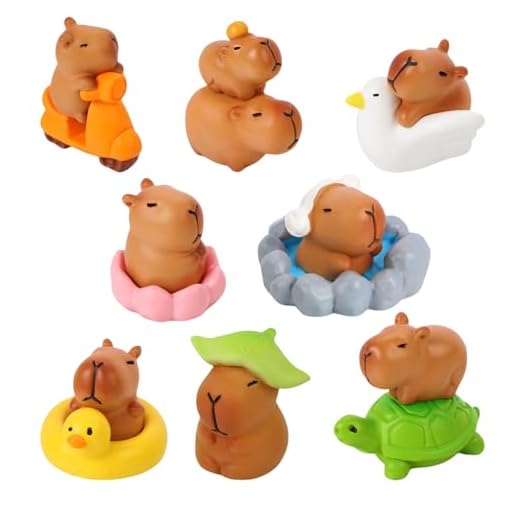 GlamRays Figuras Capibaras Mini 13 Piezas Pequeñas Capibaras para Salpicadero Casa de Muñecas Miniaturas Animales de Resina para Jardín de Hadas Decoración del Hogar Capibara