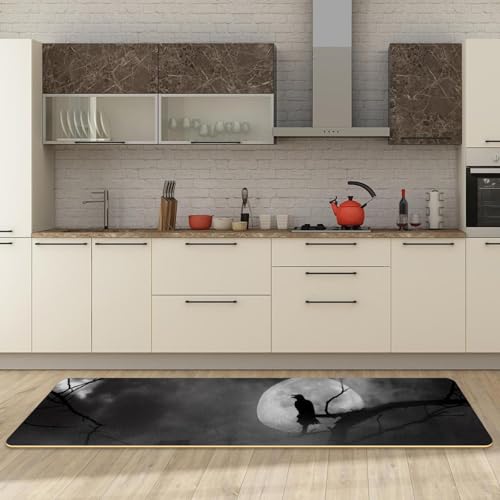 Alfombra de cocina con silueta de cuervo, ideal para pasillo o lavado 3