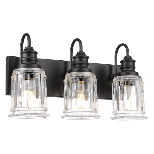 HWH INVESTMENT Bathroom Light Fixtures, 3-Light Matte Black Vanity Light,