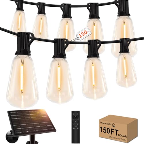 GHUSTAR 150ft Solar Outdoor String Lights with Remote - USB