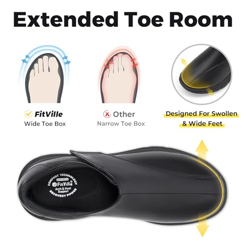 FitVille Diabetic Shoes for Men Dress Shoes Casual Slip On Oxfords Shoes Adjustable Business Formal Wedding Shoes Orthopedic Sneakers for Swollen Feet - EasyTop Deluxe Dress Shoes V14