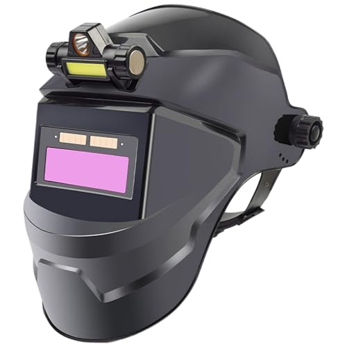 Casco de Soldadura con oscurecimiento automático, máscara de Soldadura LCD con energía Solar y Linterna Frontal, Capucha de Transpirable, Ajustable y Resistente al Calor con diseño Gira