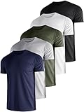 Quazia 5 Pack Men's Dry Fit Shirts, Moisture Wicking Tees, Mesh Breathable Athletic Workout Fitness Short Sleeve High Performance Stretchable Casual Gym Cooling Shirts for Men, L