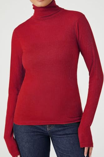 Image of Emmalise Womens Turtleneck Top Long Sleeves Fitted Ribbed Top