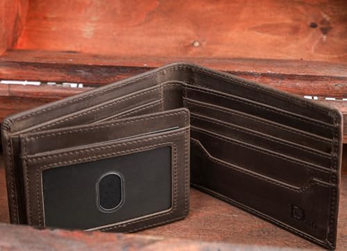 Image of DK86 Leather Bifold Wallet for Men RFID Blocking Full Grain Leather Extra Capacity Multiple Card Slots with 2 ID Windows (Vintage Coffee)