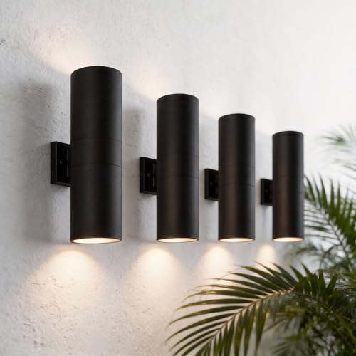 Image of mirrea 18 inch Modern Outdoor Porch Light in 2 Lights, Matte Black, 4 Pack