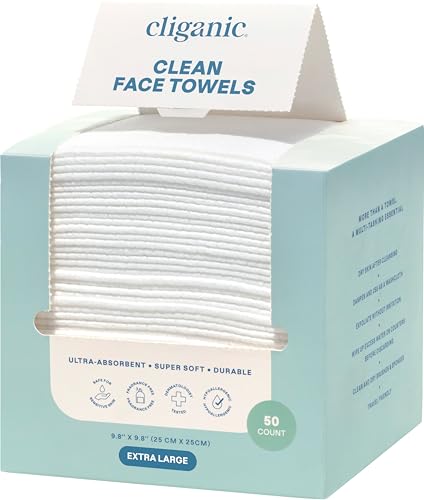 Cliganic Clean Face Towels XL, Disposable, Ultra-Absorbent, Hypoallergenic & Soft