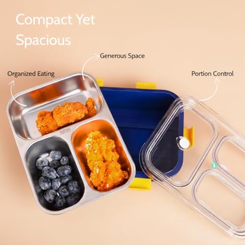 Image of Stainless Steel Lunch Box, 3 Compartment, Airtight| Leak-Proof, for School, College, Office - 750ml