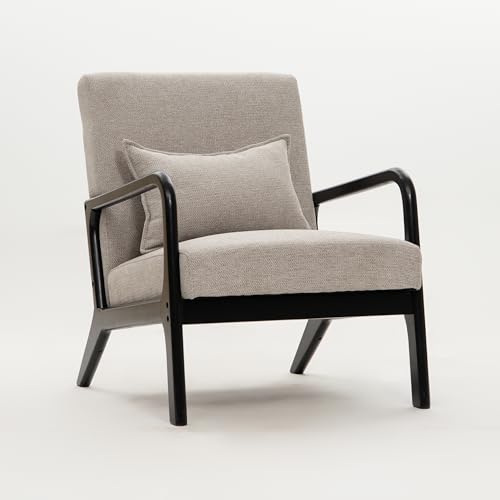 Homely – Butaca nórdica Italy | Estructura en Madera Maciza Color Negro | Tapizado Tela Color Beige | Silla para Relax y Lectura, Madera Maciza, Estilo Escandinavo | 64,5 x 80 cm. Alto 75 cm.