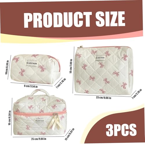 Bolsa de maquillaje acolchada de gran capacidad con lazo para organizar cosméticos con estilo 3