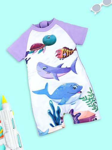 Image of KiddoPanti Boys & Girls Half Sleeve Mid Thigh Length Swim Suit