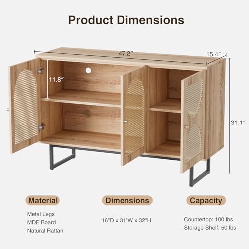 Fivewillowise Rattan Sideboard Buffet Cabinet With Storage thumb #1