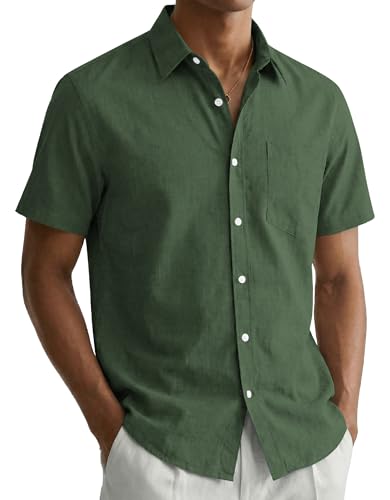 COOFANDY Camisas de verano de manga corta para hombre, ajuste regular, camisas casuales con bolsillo, Ejercito Verde, M
