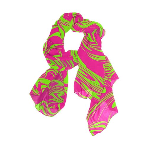 OTVEE Silk Like Scarf Neon Green and Pink Pattern Scarf Soft Lightweight Chiffon Scarf Shawl Wrap for Women