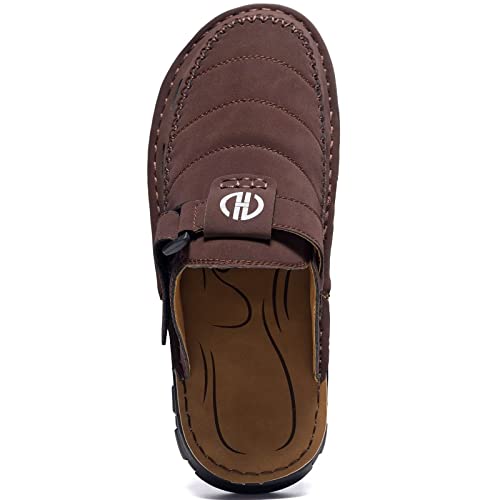 Jebuktxe Mens Clogs Summer Leather Sandals Closed Toe Garden Clogs Shoes Indoor Outdoor Slip-On Mules Wide Dark Brown Size 42 #TOP4