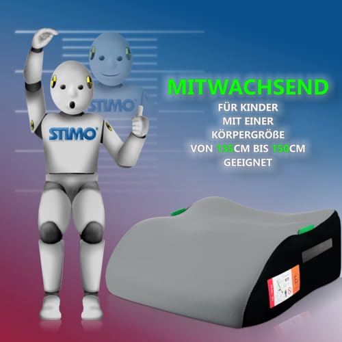 Kindersitzerhöhung Sitzerhöhung ergonomisch Kinder 135-150 cm Auto Sitz ECE R129 Bezug waschbar (Grau)