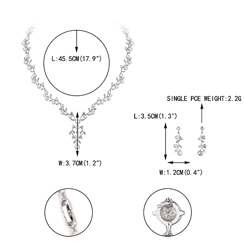 Image of White Faux Pearl Leaf Vine Bridal Cubic Zirconia Jewelry Set for Women