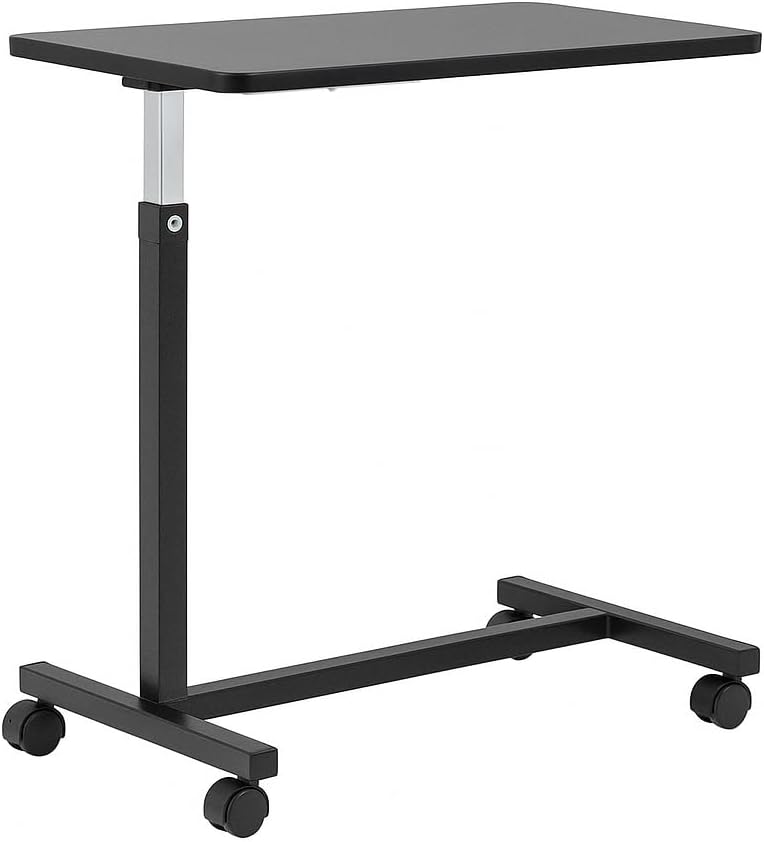 DR. DUNLEY Adjustable Overbed Table on Wheels – Height Adjustable from 30” to 42” – H-Base Rolling Bedside Table for Home, Hospital & Nursing Use – Supports 50 lbs – 15” Wide Surface