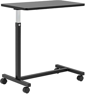 Adjustable Overbed Table on Wheels – Height Adjustable from 30” to 42” – H-Base Rolling Bedside Table for Home, Hospital & Nursing Use – Supports 50 lbs – 15” Wide Surface