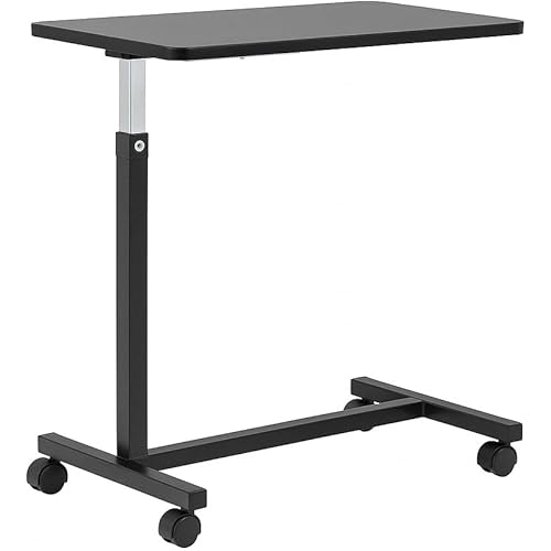 Adjustable Overbed Table on Wheels – Height Adjustable from 30” to 42” – H-Base Rolling Bedside Table for Home, Hospital & Nursing Use – Supports 50 lbs – 15” Wide Surface