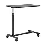 Adjustable Overbed Table on Wheels – Height Adjustable from 30” to 42” – H-Base Rolling Bedside Table for Home, Hospital & Nursing Use – Supports 50 lbs – 15” Wide Surface