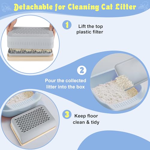 Caja de arena para gatos mayores de fácil acceso y base de madera estable 6