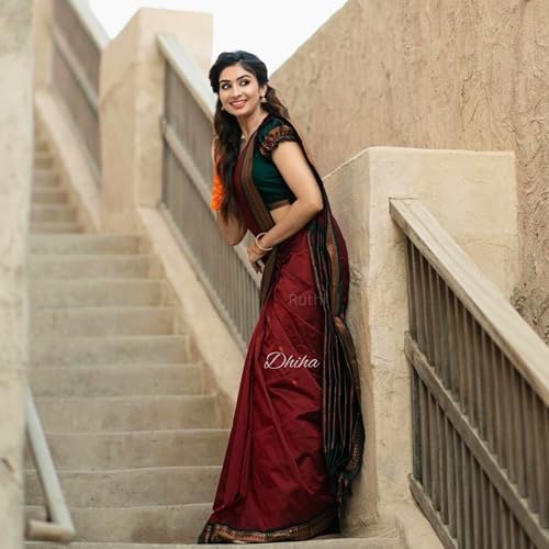 Image of DHIHA Gadwal Cotton Saree for Women | Pure Kalyani Cotton Saree with Zari Border Tassels & Blouse | Kanjivaram Linen Silk | Handloom Weave
