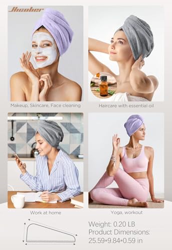 Hicober Microfiber Hair Towel, 2Packs Hair Turbans for Wet Hair, Drying Hair Wrap Towels for Curly Hair Women Anti Frizz (Purple,Grey) — view 5