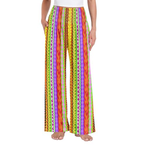 Pantalon large femme tendance taille haute coloré style bohème décontracté